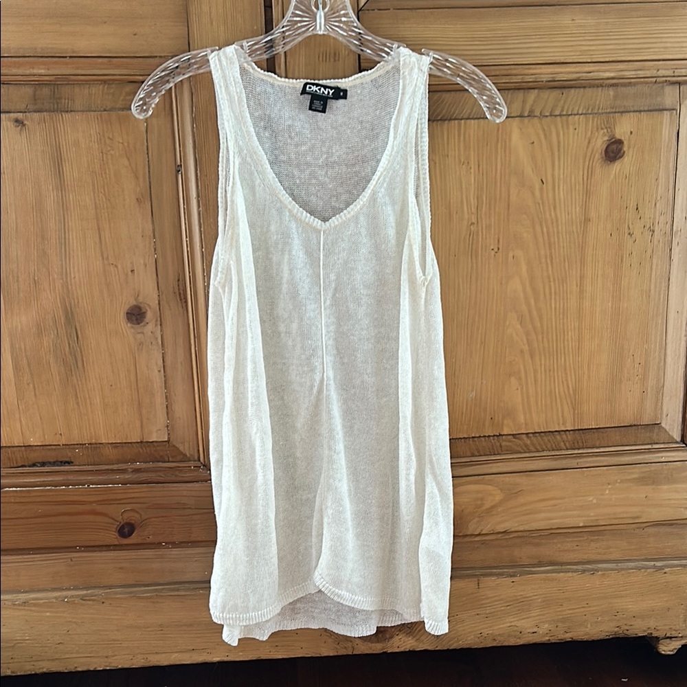 DKNY Cream Relaxed Tank Top with Scoop Neckline